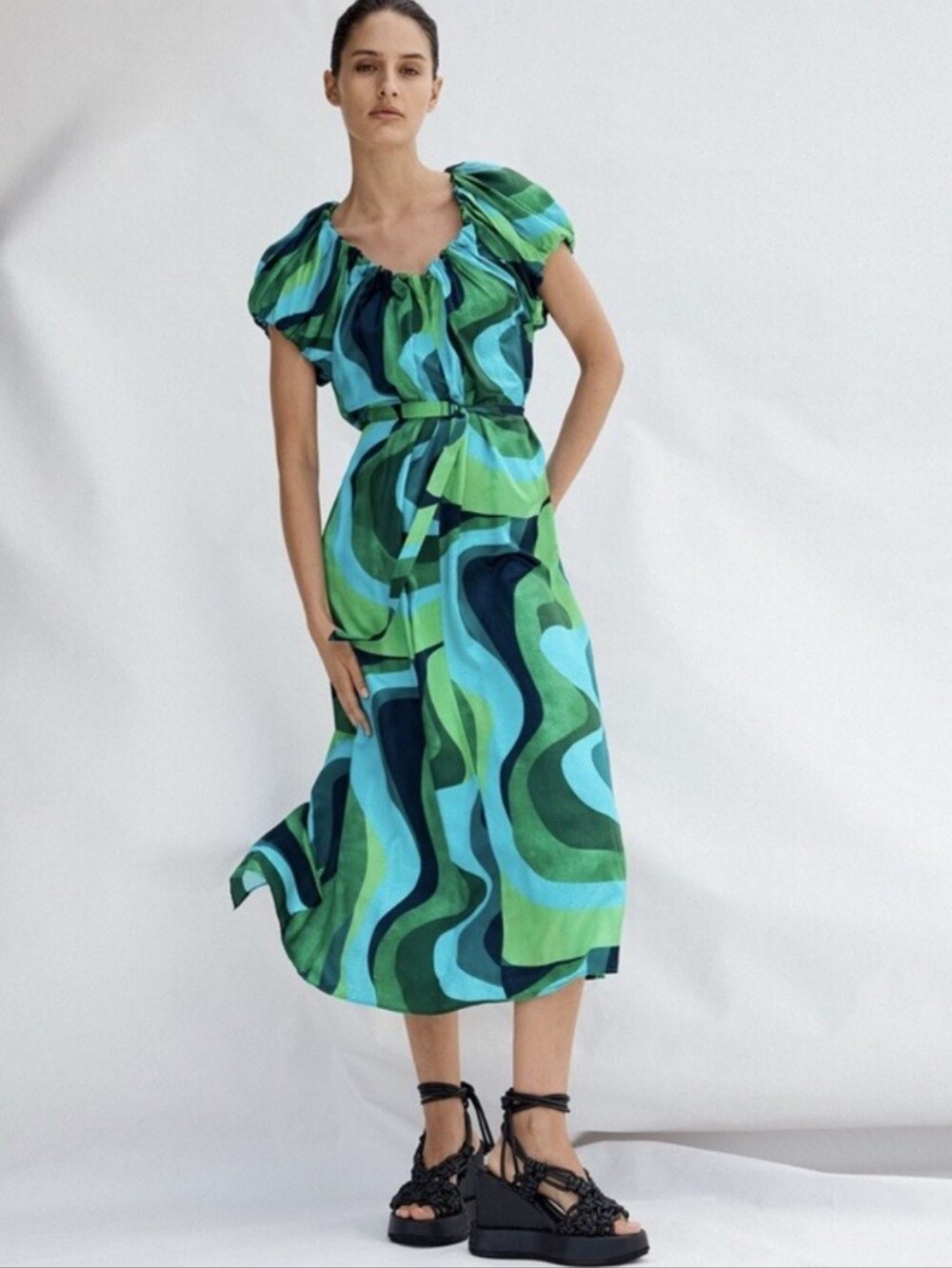 VERONIKA MAINE Abstract Maxi Dress in Burnt Orange, Rust and Navy - Picture 10 of 10
